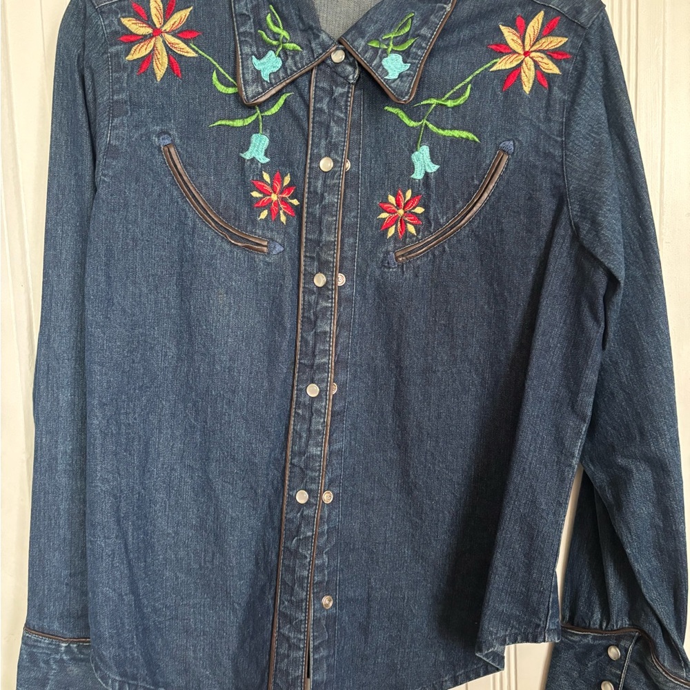 Embroidered Denim Button Down Shirt